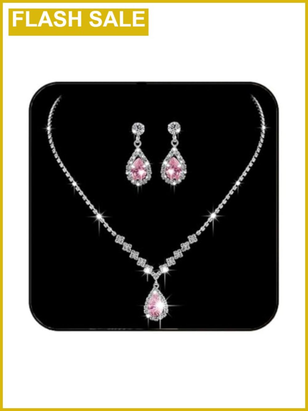 Rhinestone Wedding Necklace Earrings Set Silver